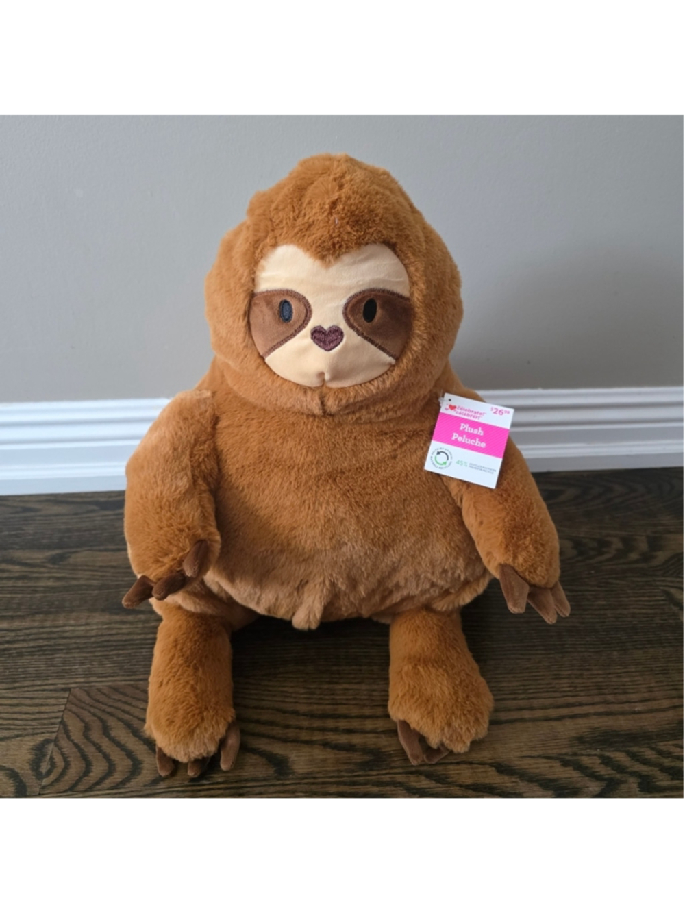 Plush Sloth Stuffed Animal Brown Soft Toy 45% Recycled Polyester Large NEW